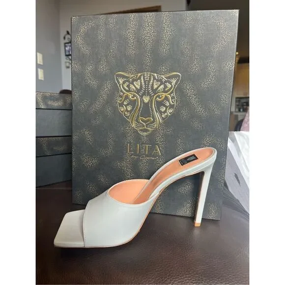 LITA by Ciara Silver Leather Stiletto Slides